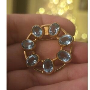 Catamore 12kGF Blue Topaz Brooch 1950s Vintage Stunning@